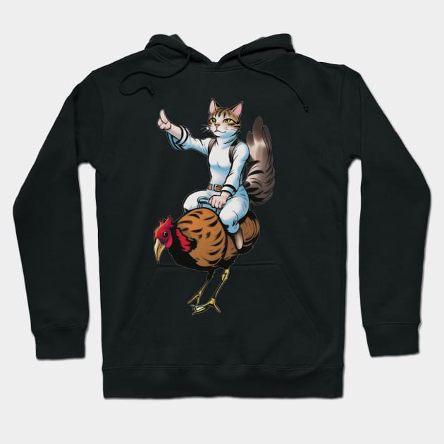 Whimsical Cat Riding Chicken Hoodie by Rishirt